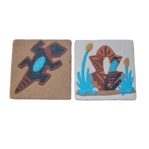 Native American Navajo Indian Sand Painting Tiles Signed L.TSet of 2